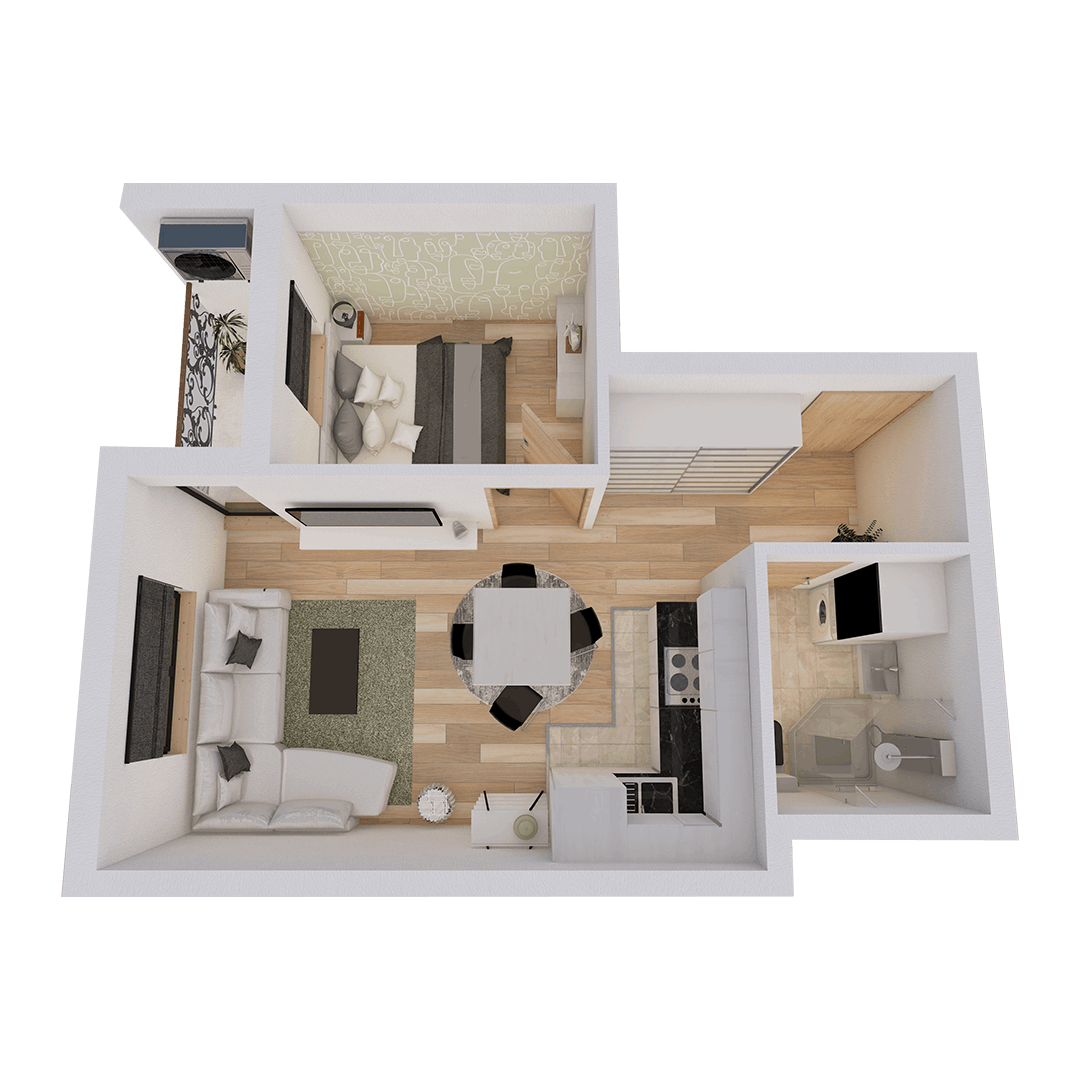 Jednosoban stan. Dostupan stan je na
prvom, drugom i trećem spratu.
33.29 m²