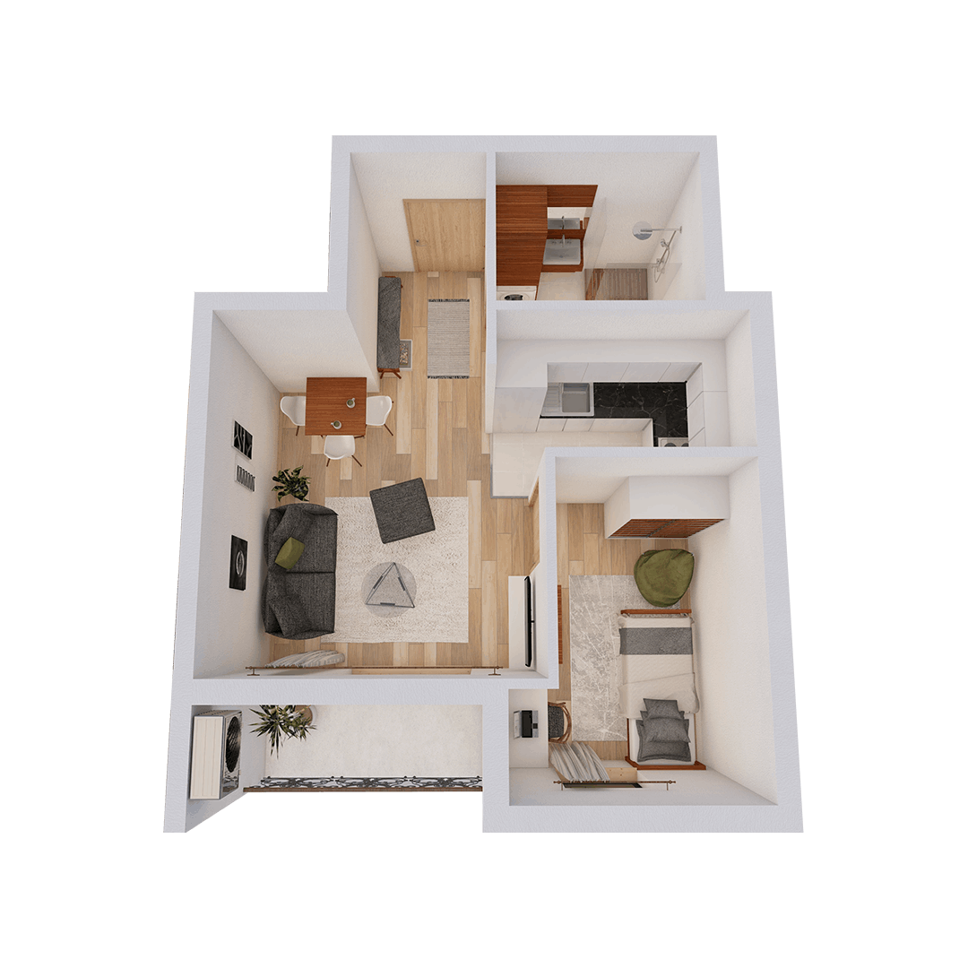 Jednosoban stan. Dostupan stan je u
prizemlju.
34,21 m²
